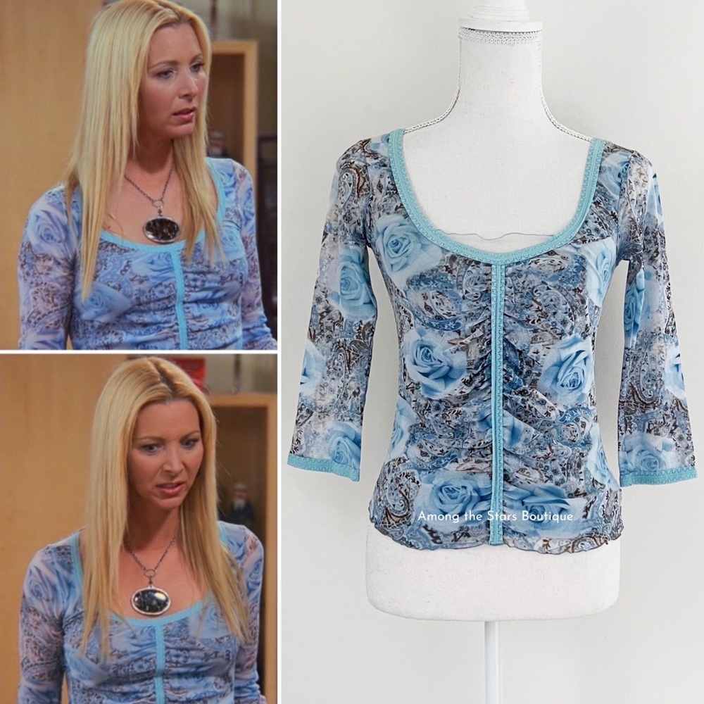 Super Rare Y2K Vintage Blue Floral Top ASO Phoebe Buffay in Friends
